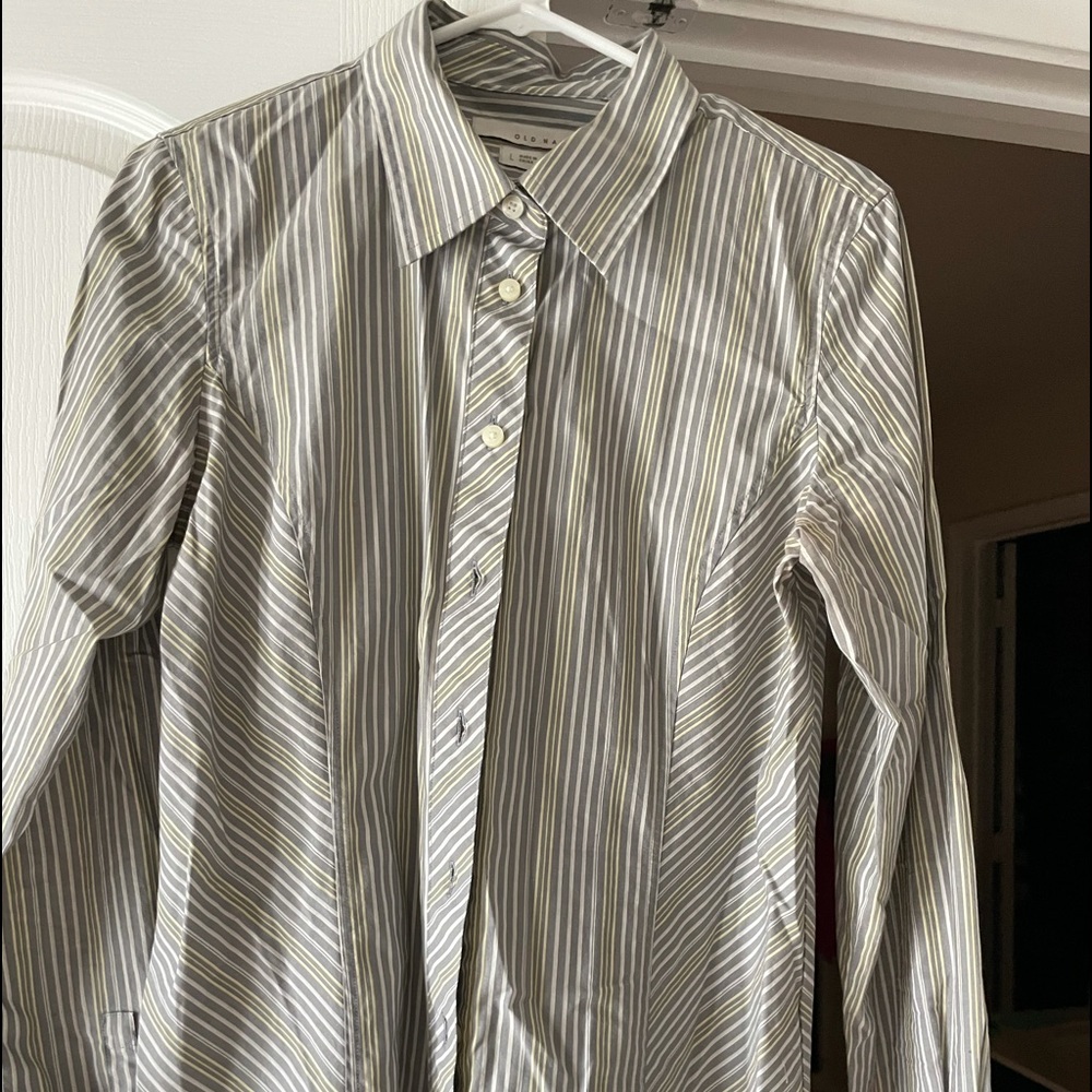 Button down long sleeve blouse.